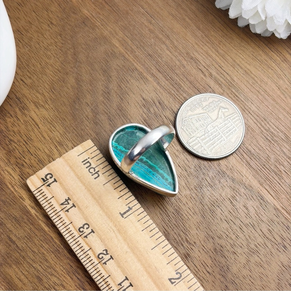 Solid Sterling Silver 925 Malachite Chrysocolla Gemstone Ring Size 7 Southwest - Picture 12 of 12